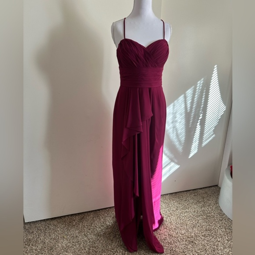 Wtoo Elegant Maxi Chiffon Draping Berry Dress w/ Sweetheart Neckline Sz 6